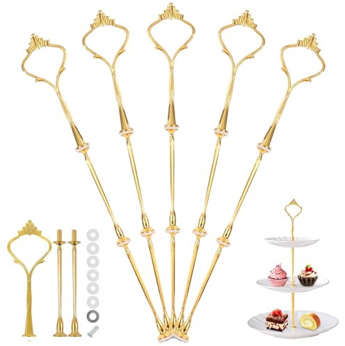 Bogoro Etageren Stangen Set Premium Servier-Ständer 3-Etagen Hochzeitstorte Etagere Tortenständer Gold Etagere Bausatz Etagere Etagen Metallstangen für Etagere, Gold Stäbe(Platte Nicht Enthalten)