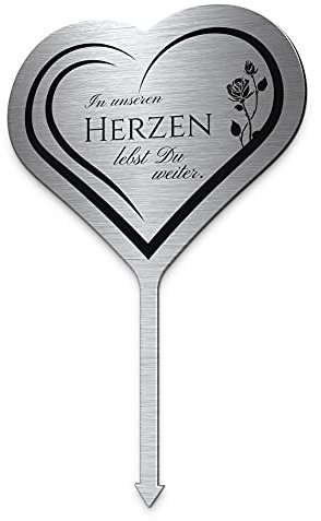 CHRISCK design Grabstecker aus Edelstahl Herzstecker Garten mit Motiv | Grabschmuck selbst gestalten wetterfest | zB Grab Grabschmuck Mama oder Papa Deko