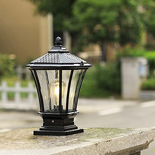 Mengjay Trade Black Outdoor Bollard Lights Pedestal Light Retro Path Lights Outside Antique E27 Waterproof IP44 Cast Aluminum Glass Lampshade Garden Path Patio Courtyard Floor Pillar Lamp.