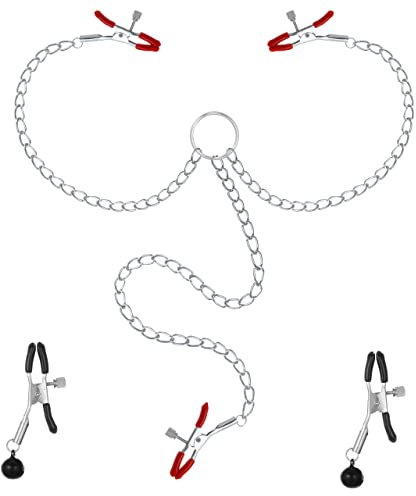 Belmalia Pinces à Seins avec Chaîne | 2 Pinces à Seins + Pince Clitoridienne | Jouets de Mamelon avec Cloches | Stimulateurs Mammaires pour Femmes et Hommes | Sex toys Extrêmes