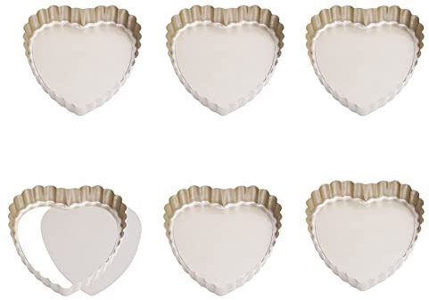FLYAMAPIRIT Mini-Kuchenformen 6-teiliges Backformen-Set Antihaft-Herzform-Törtchen-Quiche-Törtchen-Kuchen-Backformen mit losem Boden