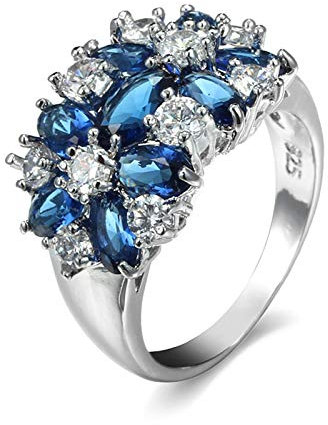 Banemi Zirkonia Memory Ring, Ring Damen Zeigefinger Versilberter Blau Marquise Damen Hochzeitsband Größe 54 (17.2)