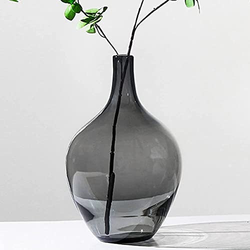 YYDSA Handmade Glasvase Schwarz,Glasvase für Pampasgras,Transparente Ballon Vase für Moderne Wohnkultur,Indoor Dekoration (nur Vase),Grau Gro?