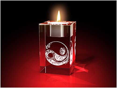 GLASFOTO.COM, Yin-Yang - Ornament – Teelichthalter 50 x 80 x 50 mm, Kristallglas 3D Innengravur in Premiumqualität