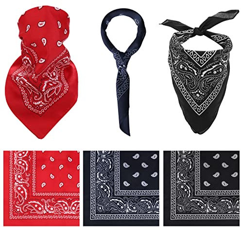 Molain 3 Stück Unisex Paisley Bandanas Cowboy Bandana Multifunktionstaschentücher Paisleymuster Kopftuch, Schwarz, Rot, Dunkelblau, 54 x 54 cm