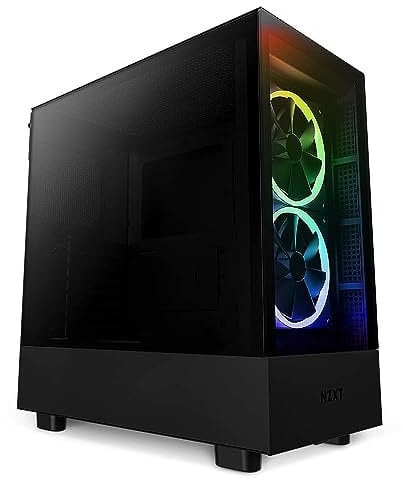 NZXT H5 Elite Compact ATX Mid-Tower PC-Gaming-Gehäuse, CC-H51EB-01, integrierte RGB-Beleuchtung, Front- und Seitenteile aus gehärtetem Glas, Kabelmanagement, 2 x 140-mm-RGB-Lüfter im Lieferumfang