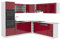 Vicco Eckküche R-Line, Bordeaux Hochglanz/Weiß, 237 x 247 cm, AP Marmor