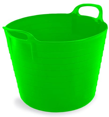 Neat. 42 LITRE FLEXI BUCKET LARGE TUB GARDEN CONTAINER FLEXIBLE STORAGE HORSE FEED TRUG REINFORCED HANDLE BASKET (LIME GREEN)
