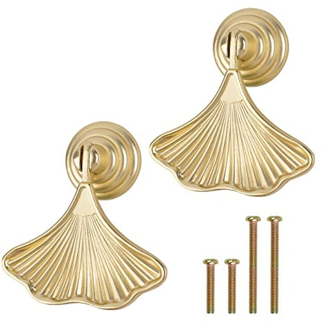 MOROBOR Ginkgo-Knaufgriffe in Blattform, 2 Stück, goldener Tropfenanhänger, Hardware-Schublade, Einzellochgriff für Kleiderschrank, Schrank, Schrank