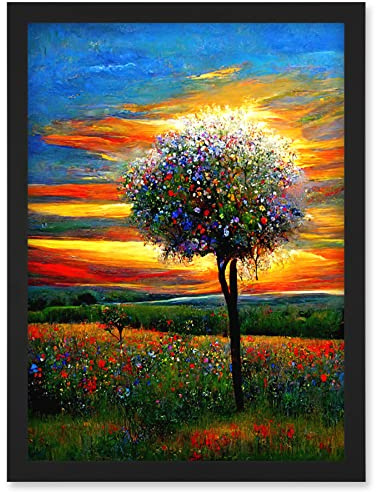 Doppelganger33 LTD The Wildflower Tree Summer Meadow Oil Painting Artwork Framed Wall Art Print A4