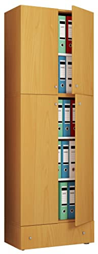 VCM XXL Büroschrank mit 5 Fächern und Einer Schublade | moderner Aktenschrank mit Drehtüren | Maße ca. H. 200 x B. 70 x T. 39 cm – Lona 5-Fach