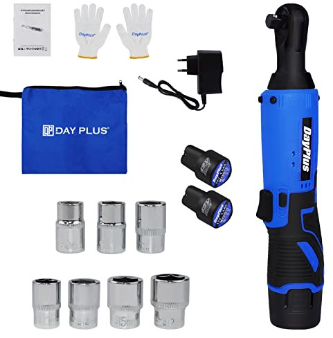 Huini Tournevis à cliquet sans fil, 12 V, kit à cliquet carré 3/8, batterie lithium-ion 1500 mAh, longue durée de vie - Tournevis à cliquet sans fil à angle droit