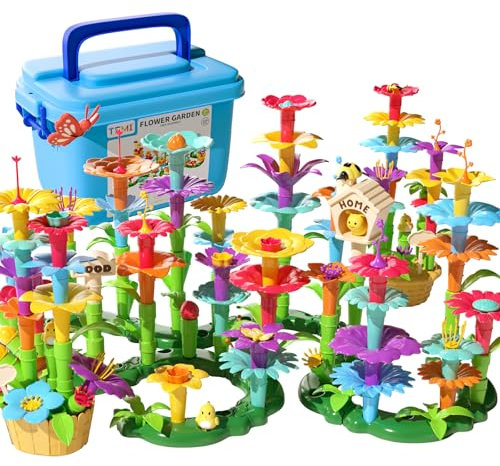 TEMI 138 PCS Pädagogisches Mint Spielzeug und Vorschule Garten Spiel Set für Kinder Alter 3-7, Blumen Stapeln Spielzeug für Jungen und Mädchen
