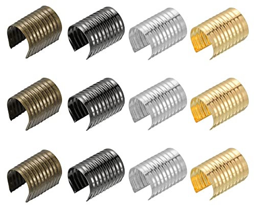 sourcing map 200Stk 12x16mm Leder Seil Klammern Klappbar Zylindrisch Schnur Ende Crimp für Schlüsselband Quaste DIY Basteln 4 Farben in 1Set