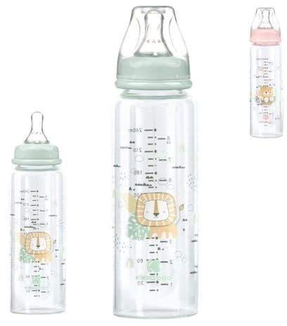 Kikkaboo Baby biberon verre Savanna 240 ml tétine silicone taille M anti-colique, coloris:verdoyant
