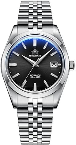 ADDIESDIVE Automatische Luxus- oder Herrenuhr 39 mm einfaches Zifferblatt Analog Jubilee Armband aus Stahl NH35A Bewegung AD2029, Schwarz