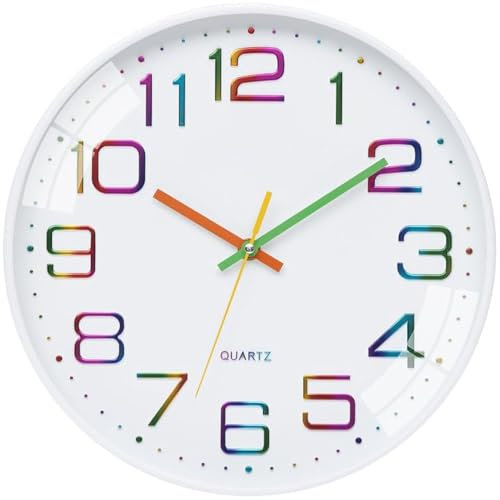 ACCSHINE Wanduhr Kinder Ohne TickgeräUsche Lautlos 30cm Modern Quarz Groß Batterie Betriebene Stereo Wanduhr Einfach zu Lesen für Kinderzimmer Zuhause KüChe Schlafzimmer BüRo Schule (Weiß)