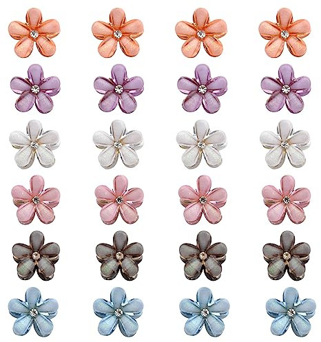 24 Stück Mini Diamant Haarspangen Kleine Haarspangen Blumen Haarspangen Haarschmuck süße Mini Haarspangen für Damen Mädchen Foto Alltag Party Geburtstagsfeier Hochzeit (6 Farben)