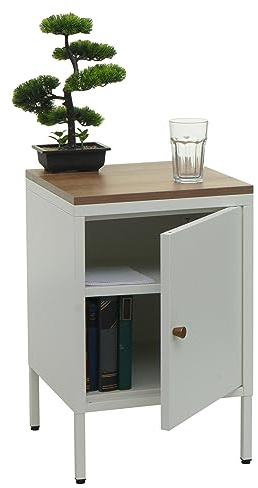 Mendler Nachttisch HWC-L84, Nachtschrank Kommode Beistelltisch Schrank, Metall 63x40x40cm, Melaminbeschichtet - weiß