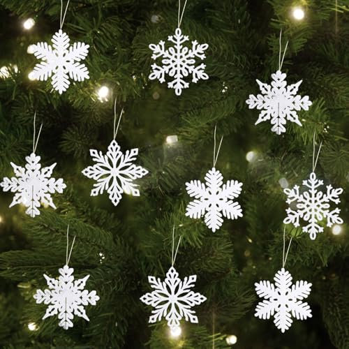 Weihnachtsbaum Schneeflocken Deko Weiß, 24 Stück Weihnachtsschmuck Weiß, Schneeflocken Zum Aufhängen, Christbaumschmuck Weiss, Schneesterne Deko,für Christbaumschmuck Weihnachtsanhänger