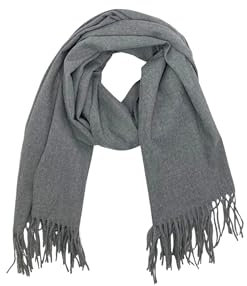 Leslii Damen-Schal Uni einfarbiger Schal weicher Fransen-Schal Accessoire (grau)
