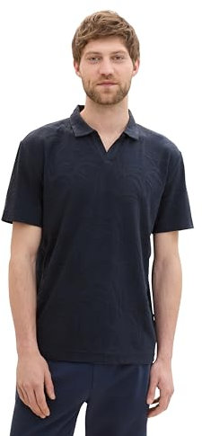 TOM TAILOR Herren Basic Jaquard Poloshirt mit Palmenmuster, navy palm jacquard design, XXXL