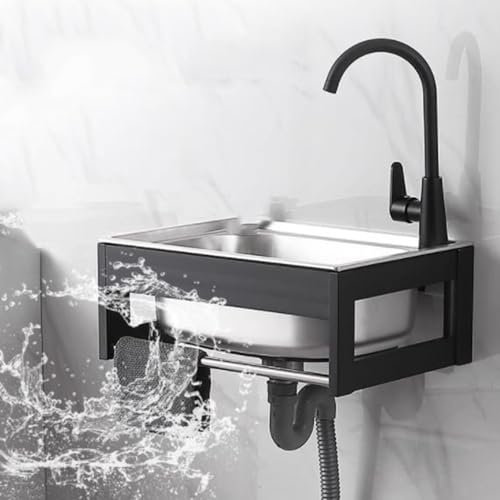 FUYAO Handelsmontage Handbecken, Edelstahl -Dienstprogramm Waschbecken mit Wasserhahn für Küche, Wäsche, Keller - einfach und bequem