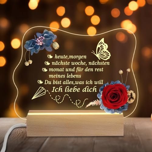 Miofula Ewige Rose Geschenke für Frauen, Nachtlicht Led Lampe Hochzeitsgeschenke für Brautpaar, Infinity Rosen Acryl Nachtlicht Geschenke für Ehefrau Freundin zum Geburtstag Valentinstag Weihnachten