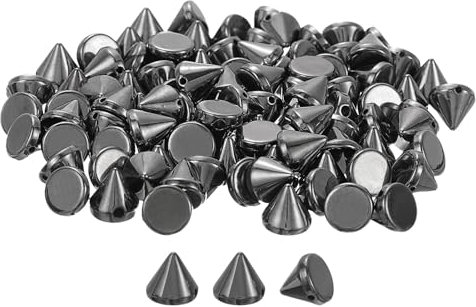 QUARKZMAN 100 Stück Acryl Spike Kegelnieten, 6x6mm Flachrückseite zum Aufnähen oder Aufkleben, Punk Spike Perlen für Bekleidung, Schuhe, Taschenverzierung (Metallic Schwarz)