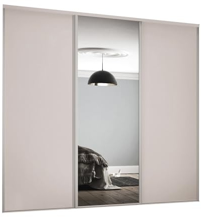 SPACEPRO Sliding Door Wardrobe with Mirror, 3 Door Sliding Wardrobe Kit with Modern Cashmere Panel & Mirror (BSEN12600) Wardrobe for Bedroom Storage - Ideal for 2260mm x 2672mm opening