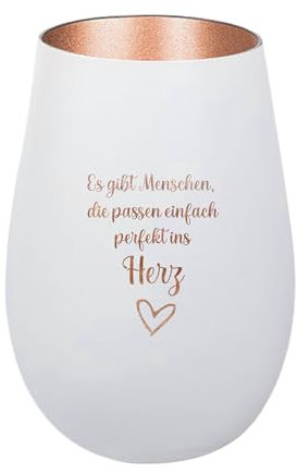 Der-Porzellan-Laden Windlicht mit Gravur Es gibt Menschen, Weiß Bronze, Teelichthalter aus Glas mit Spruch, Tischdeko modern