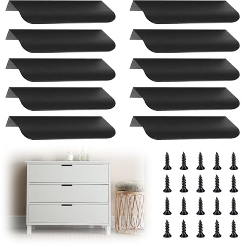 Forhandy 10 Stück Schrankgriffe Schwarz Möbelgriffe 64mm Lochabstand,Versteckte Griff für Küchenschränke Küchengriffe Schubladengriffe