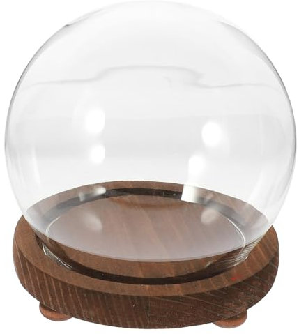 Kichvoe Kugelförmige Glaskuppel Mit Holzsockel Elegante Vitrine Für Blumen Kerzen Und Miniaturlandschaften Transparent Staubdicht Für Kreative Dekorationen Langlebig Und