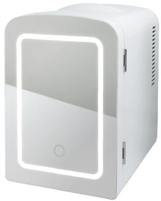 Bauer 39299 LED Mirror Mini Fridge for Beauty, Skincare and Cosmetics/Touch Control/Heat Function/Portable with Carry Handle / 4L Capacity
