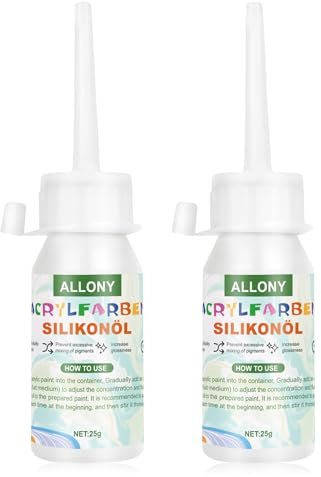 Allony Olio di Silicone per Pittura Acrilica, Olio di Silicone Liquido per Pittura, Medium per Colori Acrilici, Aumenta la Brillantezza, Brillantezza e La Trasparenza dei Colori Acrilici 25ml*2pcs
