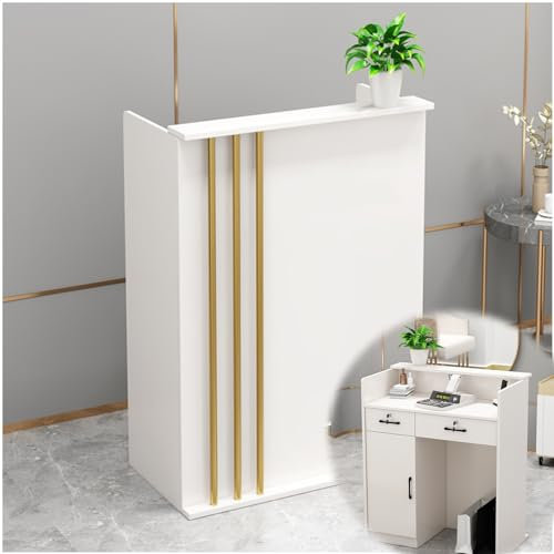 Empfangstisch, Front-Desk-Empfangstheke, Empfangstisch Mit Theke & Offenen Regalen, Moderner Verkaufstresen Mit Schubladen, Salon-Empfangstisch, Empfangstheke Für Supermarkt, Geschäft, Hotel(White-wit