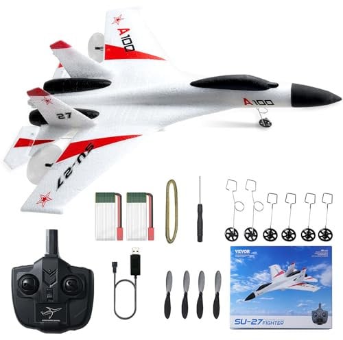 VEVOR RC-Flugzeug, 2,4 GHz 4-Kanal-Fernsteuerungsflugzeug mit 6-Achsen-Gyrostabilisator, Kampfflugzeug-Spielzeug mit 2 Batterien, leicht zu fliegendes RC-Segelflugzeug für Erwachsene, Kinder, Anfänger