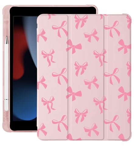 Simpatico fiocco Kawaii per iPad mini 7 A17 Pro 2024/iPad Mini 6 Custodia con portapenne, Auto Sleep/Wake, Rosa Pelle Morbida TPU Back Cover