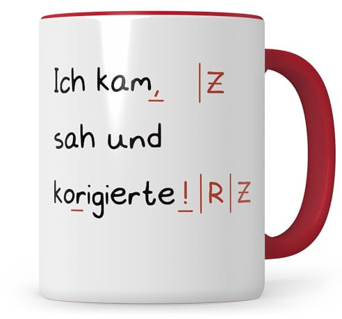 Sweetify Deutschlehrer Tasse Lehramt Kaffeetasse Abschluss Deutschlehrerin Abschied Abschiedsgeschenk Lehrerin Geschenk Referendar Lehrer, Ich kam sah und korrigierte