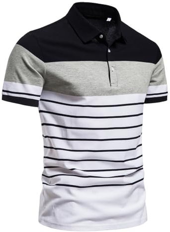 T-Shirt Herren Kurzarm Herren Casual T-Shirt Herren Poloshirt Herren Sportshirt Herren Gestreifte Shirt Herren Einfarbig Shirt Herren H-Grey XL