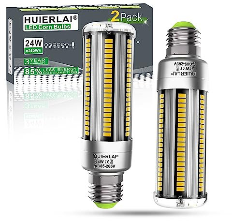 HUIERLAI LED E27 Birne, 24W E27 LED Lampe Neutralweiß 4000K 3000 Lumen, ersetzt 250W Glühbirne Leuchtmittel E27, LED Mais Glühbirne, Kein Flackern, LED Maiskolben Lampen, Nicht Dimmbar, 2 Stück