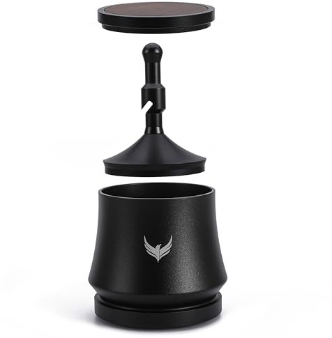 KNODOS Magnetischer Blindschüttler mit Walnuss-Deckel, Premium-Espresso-Shaker aus eloxiertem Aluminium für 54 mm und 51 mm Siebträger, Dosierbecher für Kaffeesatzverteilung