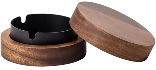 Mainiusi Aschenbecher für Draussen Holz 90mm, Nussbaum Aschenbecher mit Deckel Aschenbecher für Auto, Geschenke für Männer, Papa, Opa, Geschenk für Geburtstag, Weihnachten, Valentinstag(Schwarz)