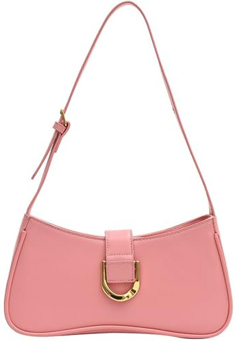 Makukke Handtasche Damen klein, PU Leder Umhängetasche Shoulder Bag Reißverschluss Y2K Bag Damen Schultertasche Vintage für Frauen Dating Party Einkaufe, Rosa Tasche