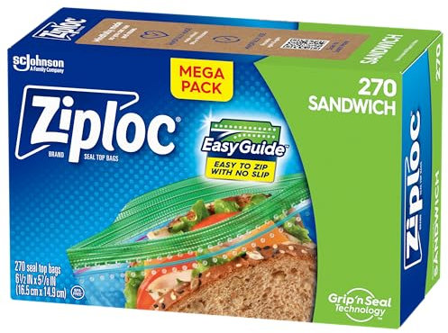 Ziploc EasyGuide Textured Sandwich Snack Bags Plastic Storage Bags with Grip 'n Seal Technology 270 Bags Total