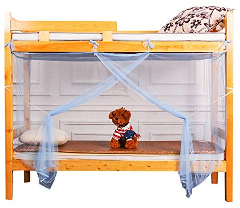 Pleayietoopiatiey Literas para niños, cenefa para dormitorio estudiantil, mosquitera de cuatro esquinas, toldo repelente de insectos, color azul cielo