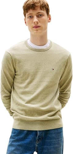 Tommy Hilfiger Herren Pullover Essential Cotton mit Rundhalsausschnitt, Grün (Heathered Olive), XL