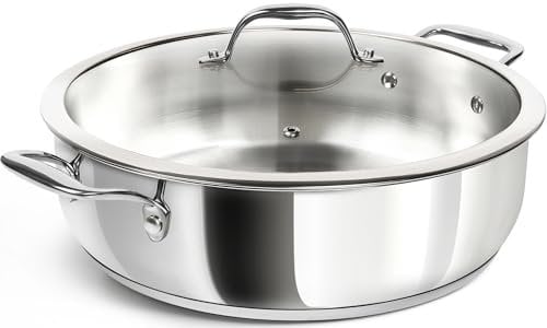 MICHELANGELO 12 Inch Stainless Steel Pan with Lid - Large Saute Pan with Lid, Deep Frying Pan Dishwasher & Oven-Safe, All Cooktops Compatible, 6 Quart