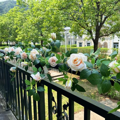 Shyshining 5.9FT Bendable Rose Flower Garlands, Artificial Silk Wild Roses Vine Hanging Flowers for Wall Fireplace Fence Table centerpieces Trellis Wedding Indoor Outdoor Spring Decor(Champagne,1PC)
