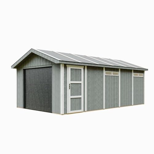Garage Premium Qualität 21 m²- L378xB648 cm- Garage für Autos, Motorräder, Fahrräder, Gartengeräte - Konstruktion aus LP Smartside-Panels - Timbela M992B-CAVERN Steel
